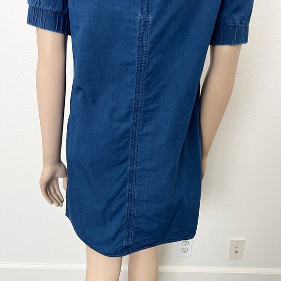 [COS] Blue Chambray Denim Half Sleeve Boat Neck Shift A-Line Mini Dress Size 6 - Picture 8 of 13